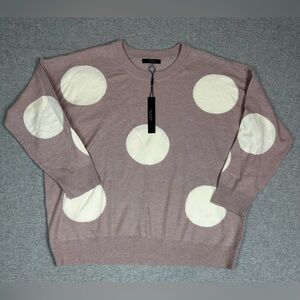 Tahari Woman Sweater Womens 1X Light Blush Ivory Dot Pullover Crewneck New Tag
